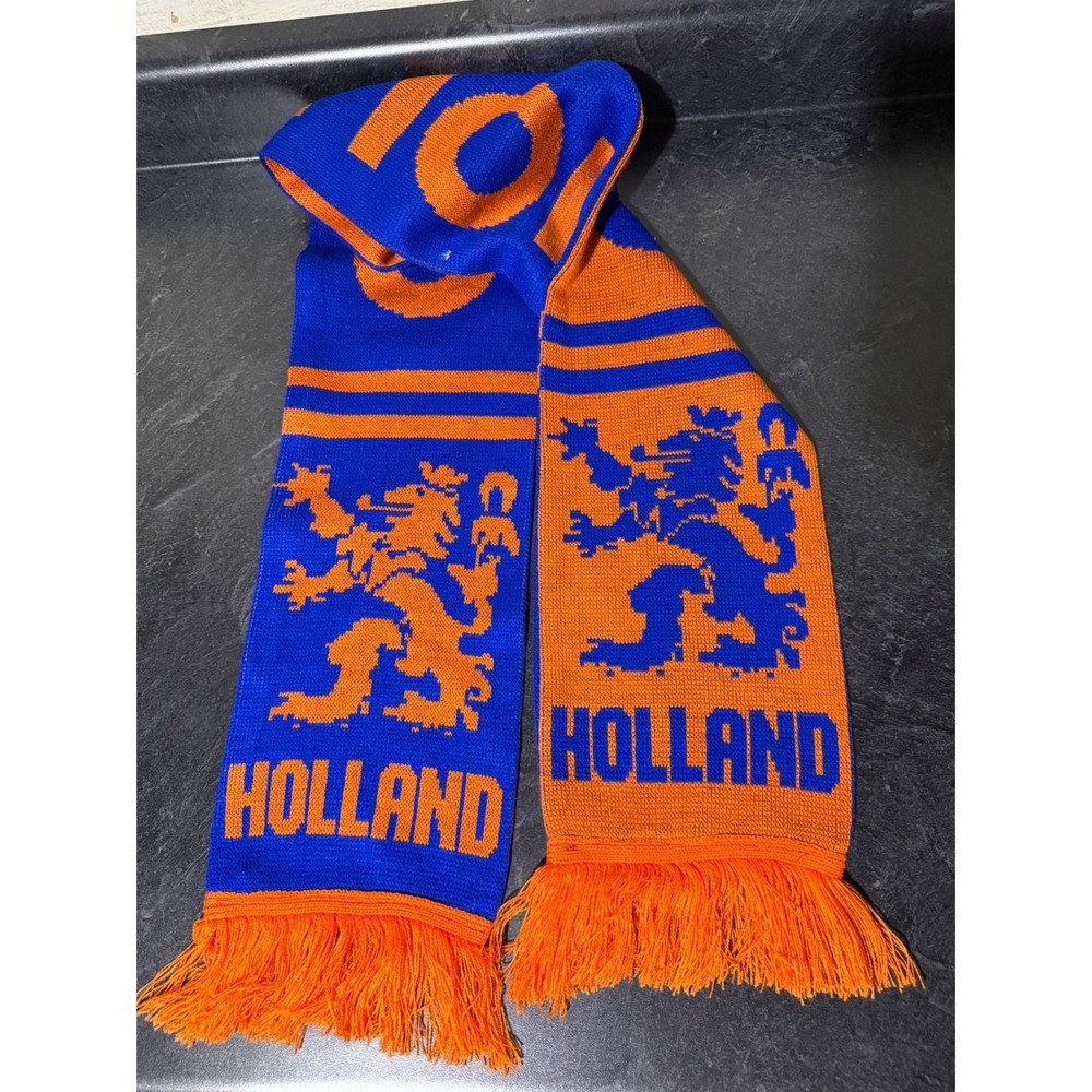 Netherlands Holland National Soccer Team Knit Scarf Orange Blue Dutch Lion Crest